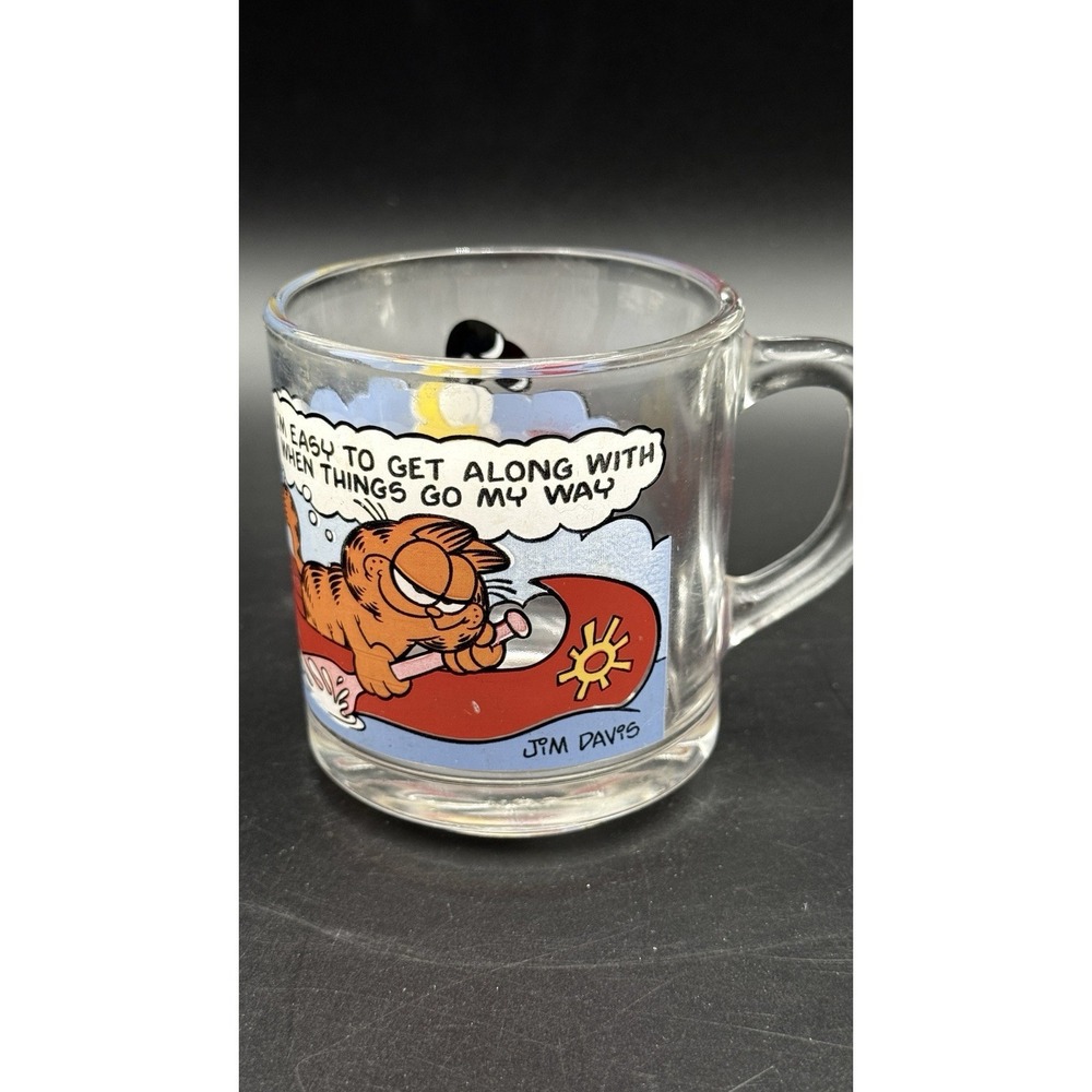 Vintage 1978 Garfield Glass Mug Garfield Odey Canoe Classic McDonalds Jim Davis